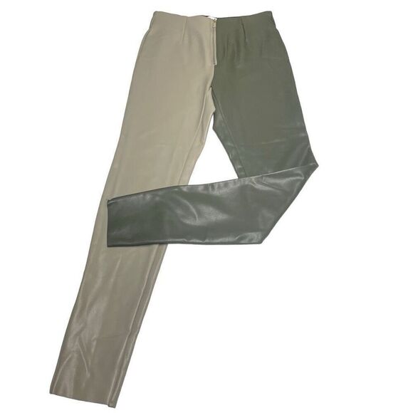 TopShop Zipper Front Two Tone Green Faux Leather Skinny Pants - Picture 1 of 8
